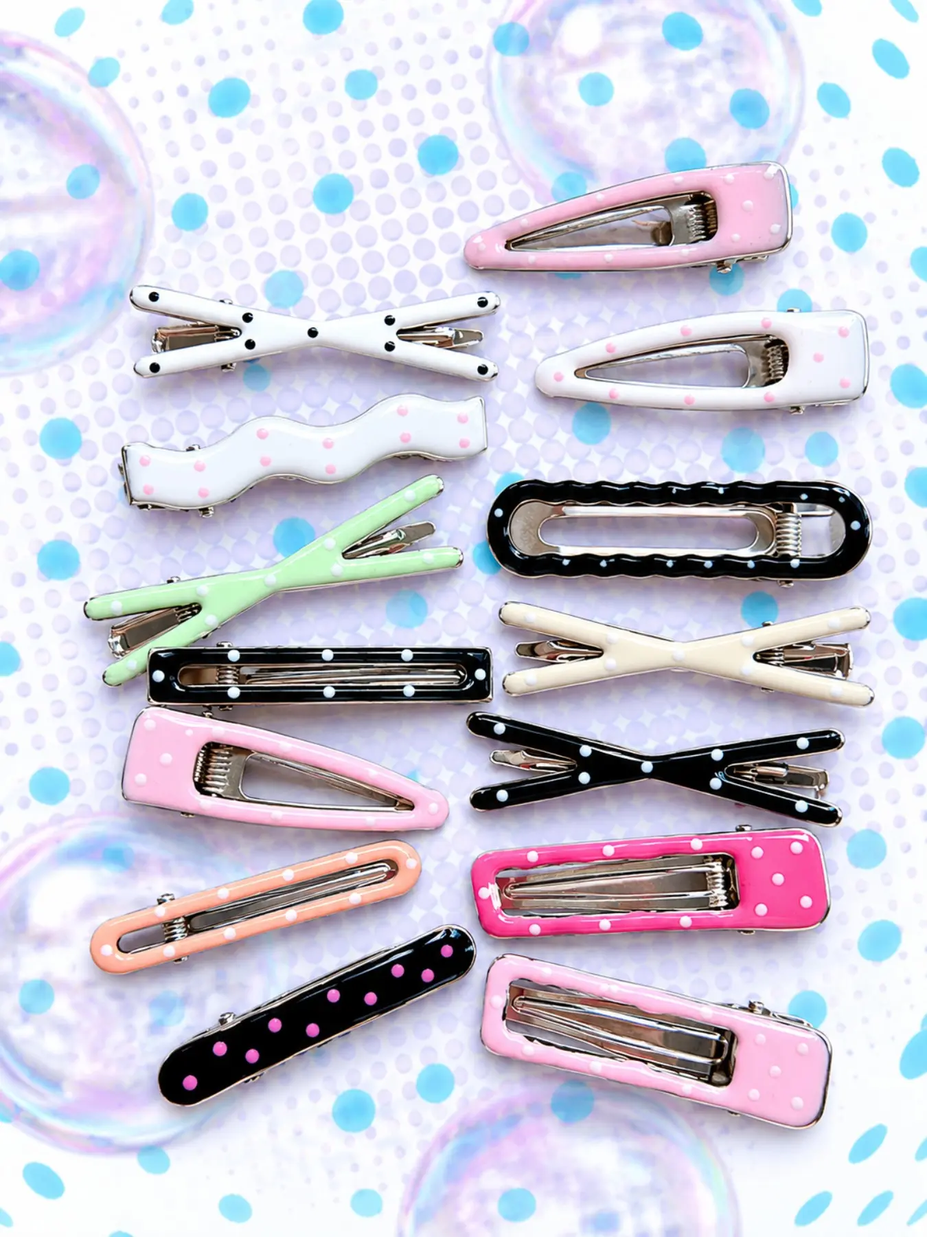 14-Piece Colorful Polka Dot Hair Clips Set, Vintage Candy Color Geometric Side Clips, Dopamine Bangs Clip Combination, Stylish Hair Accessories, Cute Hair Clips