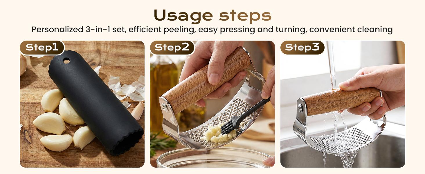 Upgraded Garlic Press Rocker, Manual Garlic Presser with Peeler, Wide Handle Garlic Chopper Grinder for Home Kitchen Gadgets Tools (1PC)