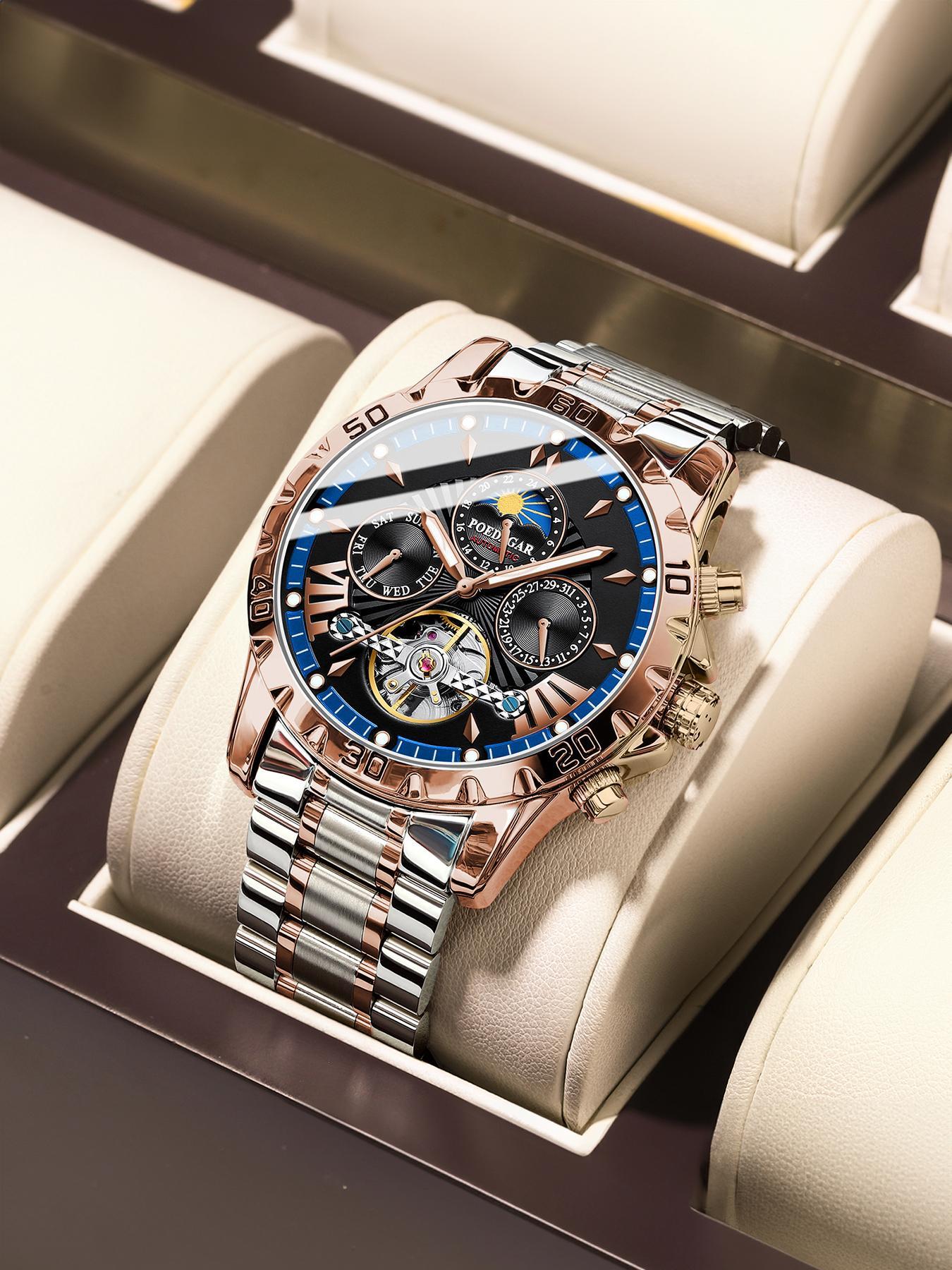 Men's Business Fashion Analog Mechanical Watch, Fashion Waterproof Luminous Date Watch for Party, Daily Decor, Exquisite Watch for Birthday Gift with Box, Waterproof Wristwatch