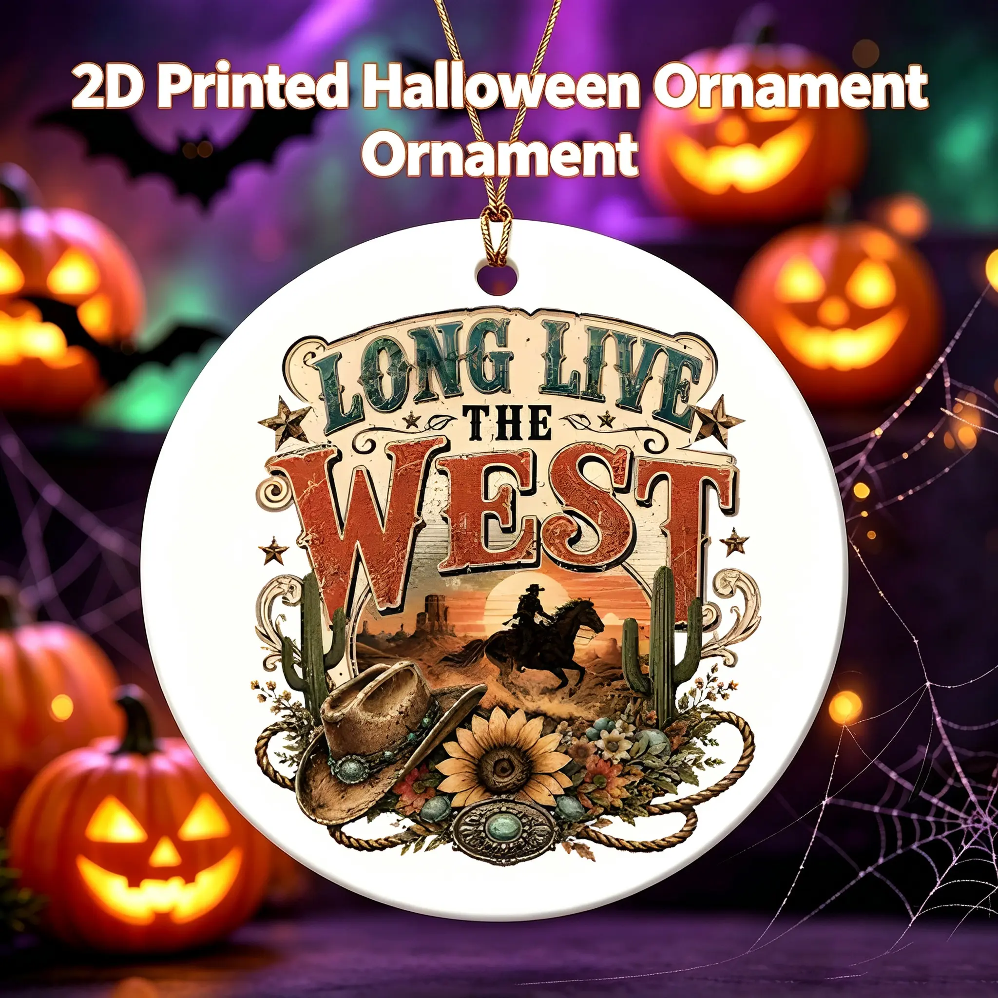 Halloween Style Ceramic Ornament Plaid Bow And Pumpkin Pattern Ceramic Pendant For Home Party Decoration 3 Inch