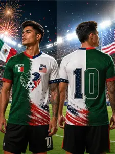 Usa Half Mexico Soccer Jersey, Personalized Binational Football Top, Casual Long T-Shirt, Sports Tees, Loose-Fitting, All over Print, Unlined