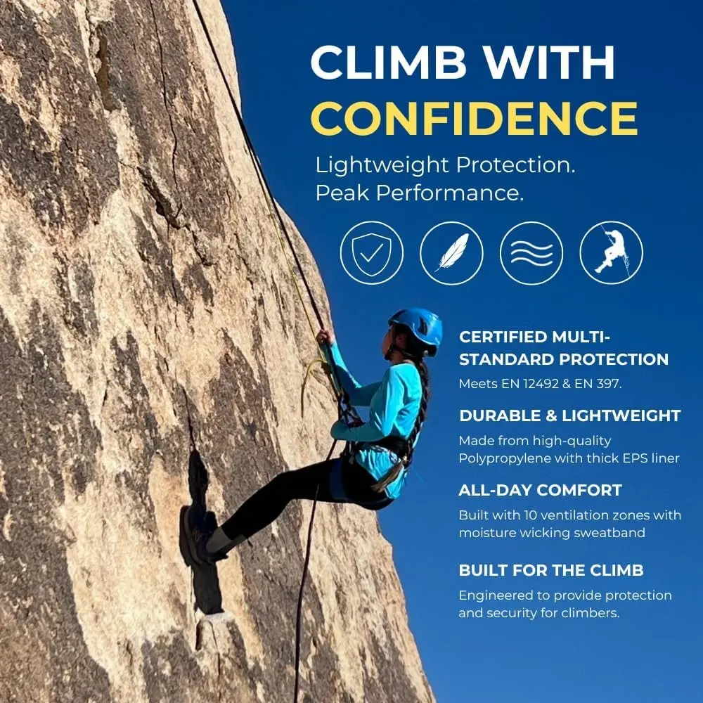 ClimbPro Helmet EN 12492 Vented for Rock Climbing – Durable, Lightweight Shell, Adjustable Chin Strap, Perfect for Outdoor Adventure with Universal Accessory Slots
