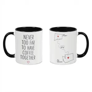 Long Distance Relationship Mug (11oz/15oz) Personalized State Map and Hearts Print Durable Ceramic Aesthetic Drinkware Ideal for Birthday Gifts Mothers Day Surprises Home Office Desktop Decor Long Distance Connection Keepsake