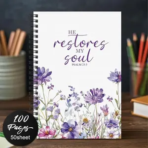 1 Christian Bible Verse Spiral Notebook - Purple Floral Bible Journal, Spiral-Bound Bible Notes Notebook, Women's Prayer and Planning Journal (Soft Pastel Floral Design), Elegant Religious Gift, Spiritual Planning, Faith-Inspired Design, Durable Paper, Ex