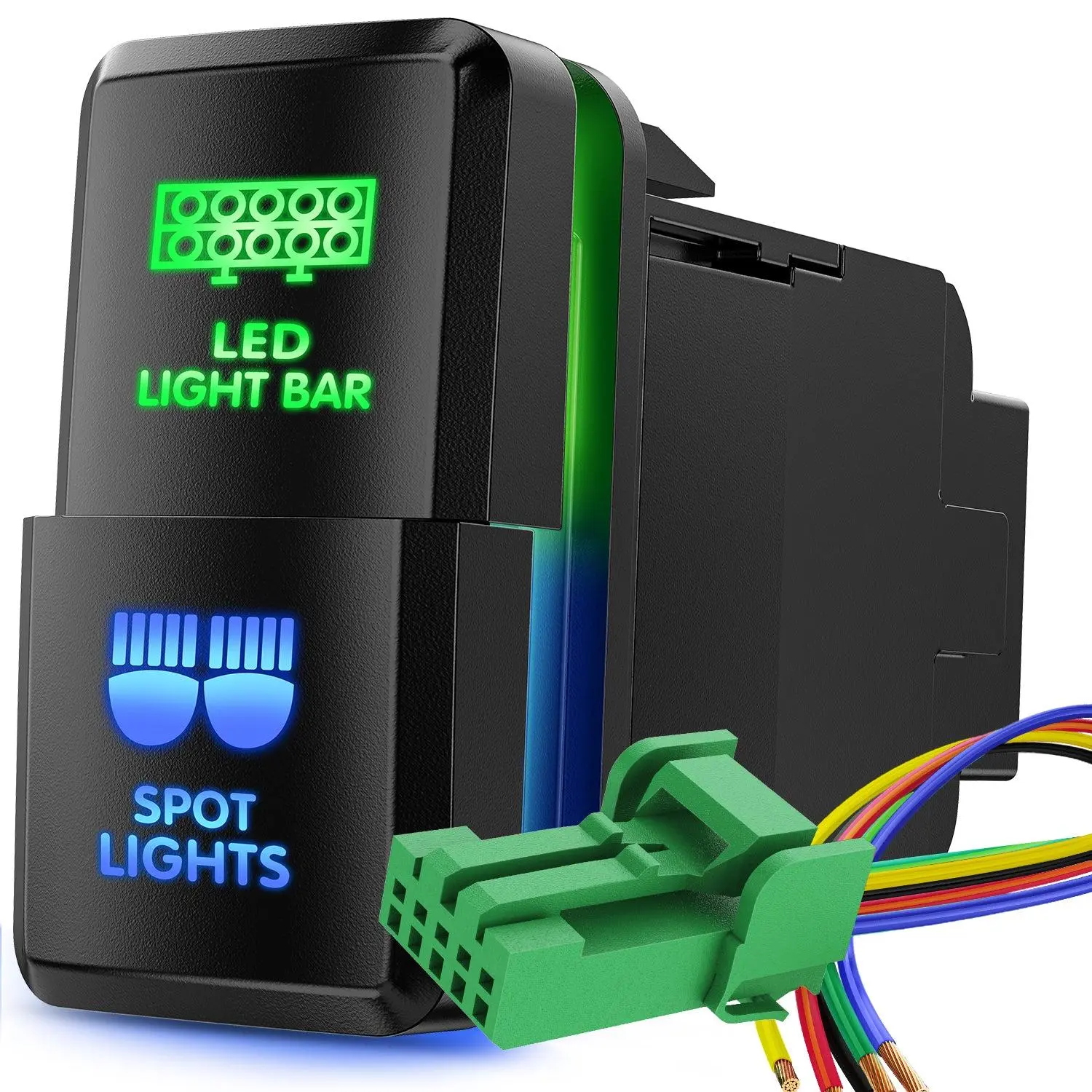 Nilight LED Light Bar & Spot Lights, 12V Dual Push Button ON-Off Switches with Connector Wire Kit, 1.54in x 0.83in Easy-Install Switch-Included Replacement for Toyota Tacoma, Tundra, Led Lights, Light Control