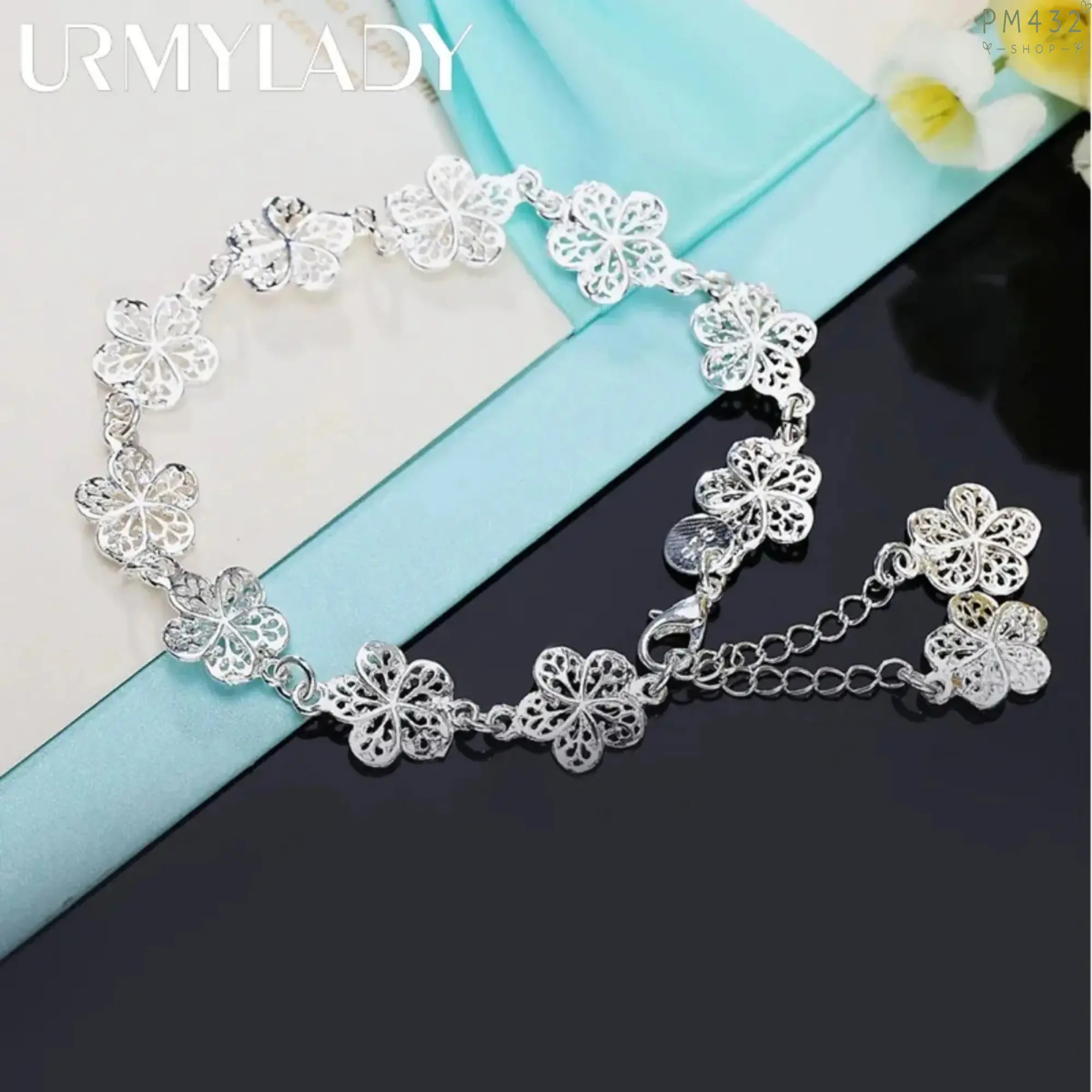 Women’s Floral Charm Bracelet, 925 Silver Plated Fashion Jewelry with Elegant Flower Design, Classic Adjustable Chain Bracelet for Women, Stylish Everyday Accessory for Party, Wedding, Birthday Gift & Daily Wear