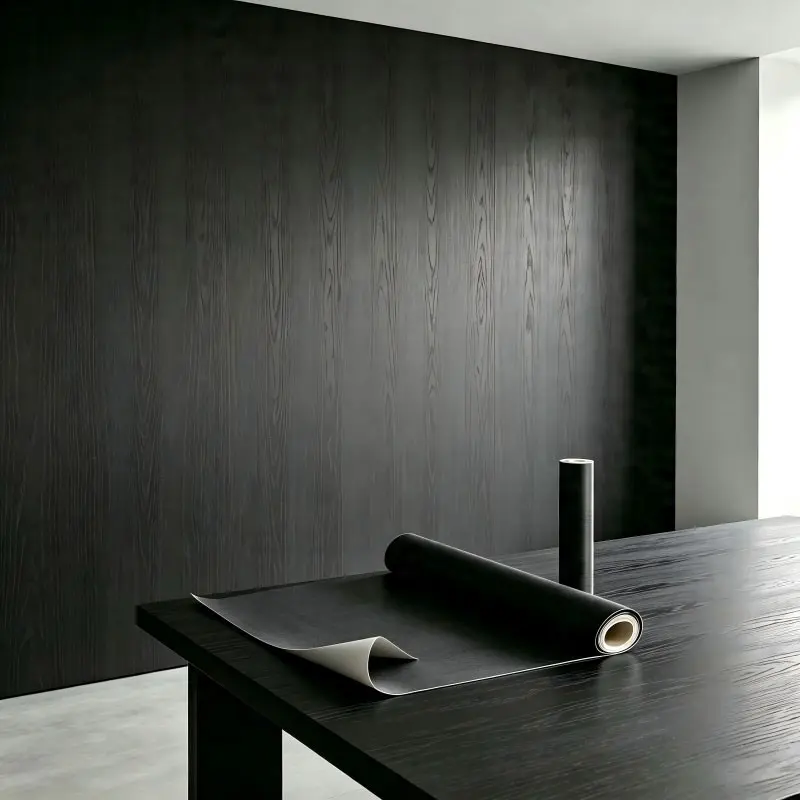 Black Wood Grain Peel and Stick Self Adhesive Wallpaper Sticker, Waterproof Moisture Resistant Removable Vinyl Film for Cabinets, Wardrobes, Desks, Doors, Old Furniture Renovation & Home DIY Interior Makeover Decor