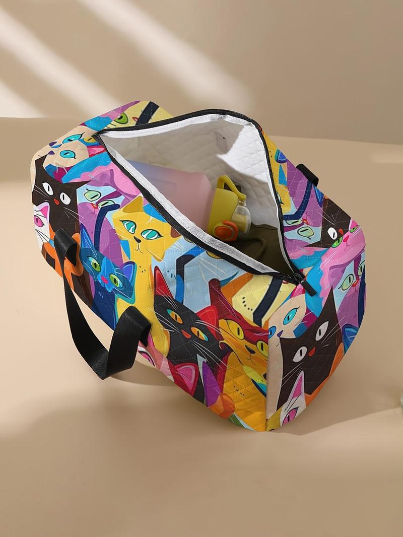 Cat Pattern Travel Bag, Large Capacity Travel Duffle, Portable Overnight Stylish Travel Bag, Yoga Training Bag, Portable Crossbody Bag with Shoe Storage, Traveling Bag