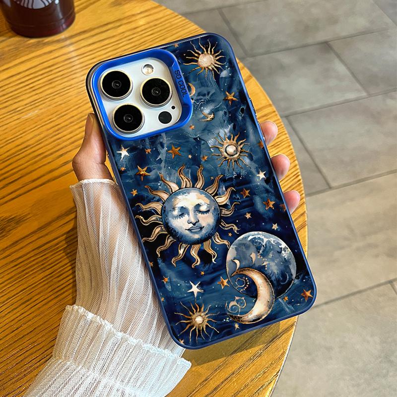 Phone Case Compatible with iPhone 16 15 Pro Max Plus 16E 14 13 12 11 X XR Starry Sun Moon Pattern Durable Shockproof Anti-Scratch PC Protective Case