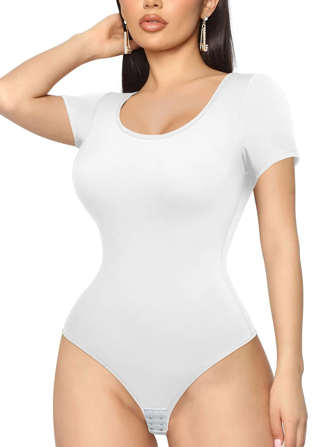 High Elasticity Silky Lightweight Bodysuit Short Sleeve, Round Neck Elegant Design, Breathable Invisible Fit, All Season Wear