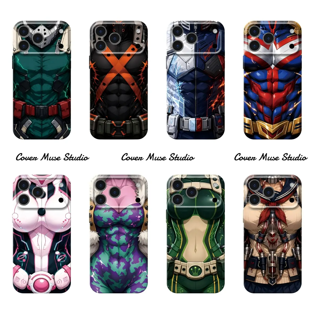 MHA Hero Costume Body Suit Anime Phone Case - Deku Bakugo All Might Cosplay Design, Precision Lens Cutout, Wireless Charging Compatible, Protection for iPhone 11-17 Series, Glossy Meme Cover, Mobile Phone Accessories