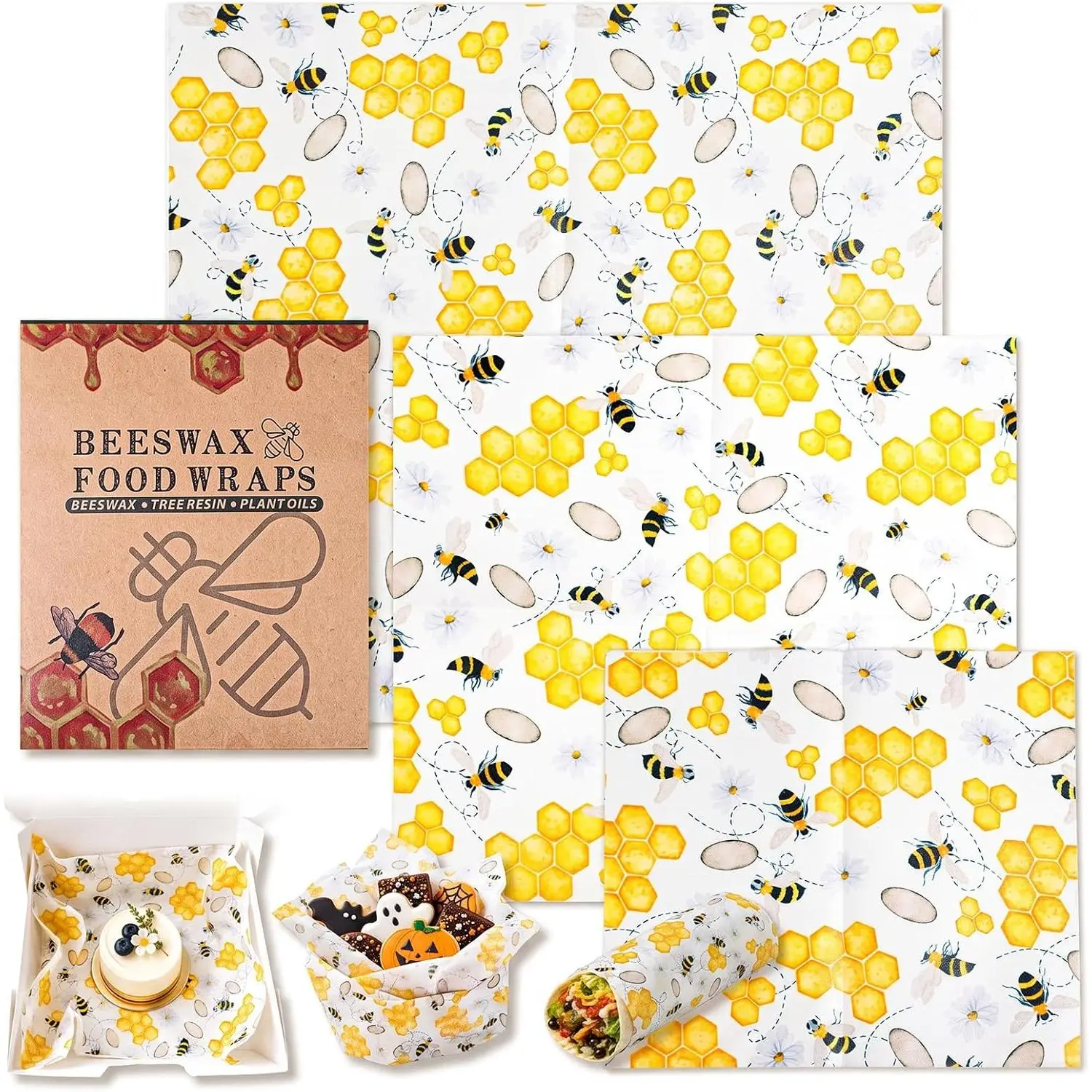 3 count Bees Wax Wraps  Bees Wrap Bees Wax Paper  Wrap |  Beeswax Wraps Roll ,  Sustainable Beeswax  Wraps, Cut-to-Size, for Bread, Sandwich, Cheese, Fruit, Snack