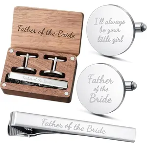 Colingmill Father of the Bride Gift Dad of the Bridegroom Cufflinks Tie Clip Set with Engraved Wood Gift Box for Dad