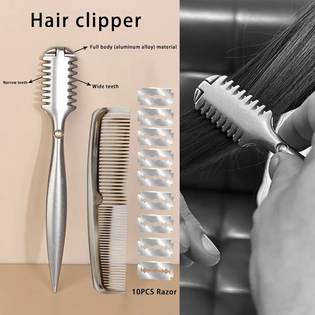 Double-Edge Hair Thinning Razor Comb with 10pcs Blades, Hair Texturizing Cutting Razor Comb for Thin and Thick Hair Trimming and Styling, Hair Texture Comb