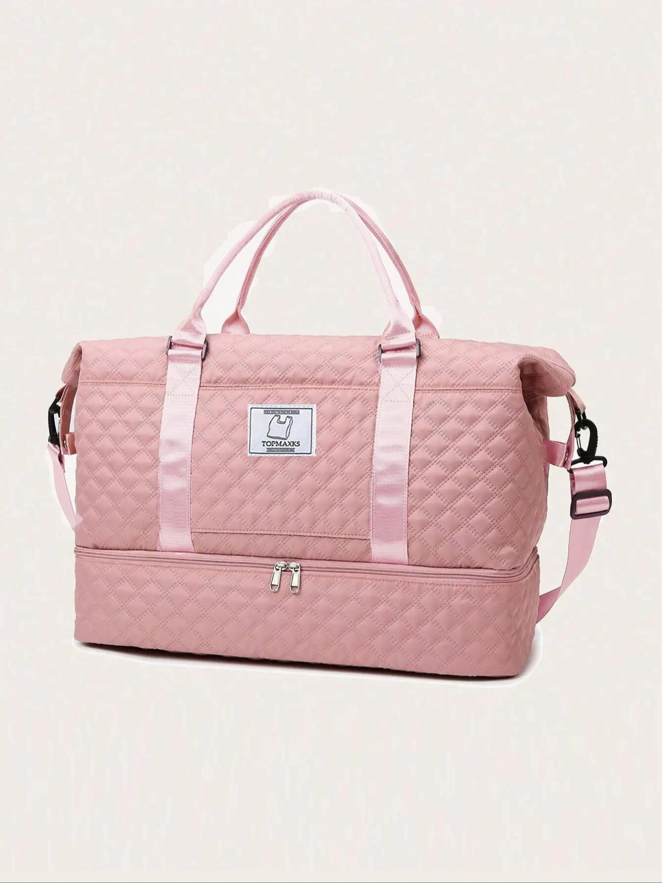 Letter Patched Design Large Capacity Durable Travel Bag, Lightweight Portable Folding Duffel Bag, Multi-function Dry & Wet Separation Bag for Travel, Traveling Bag