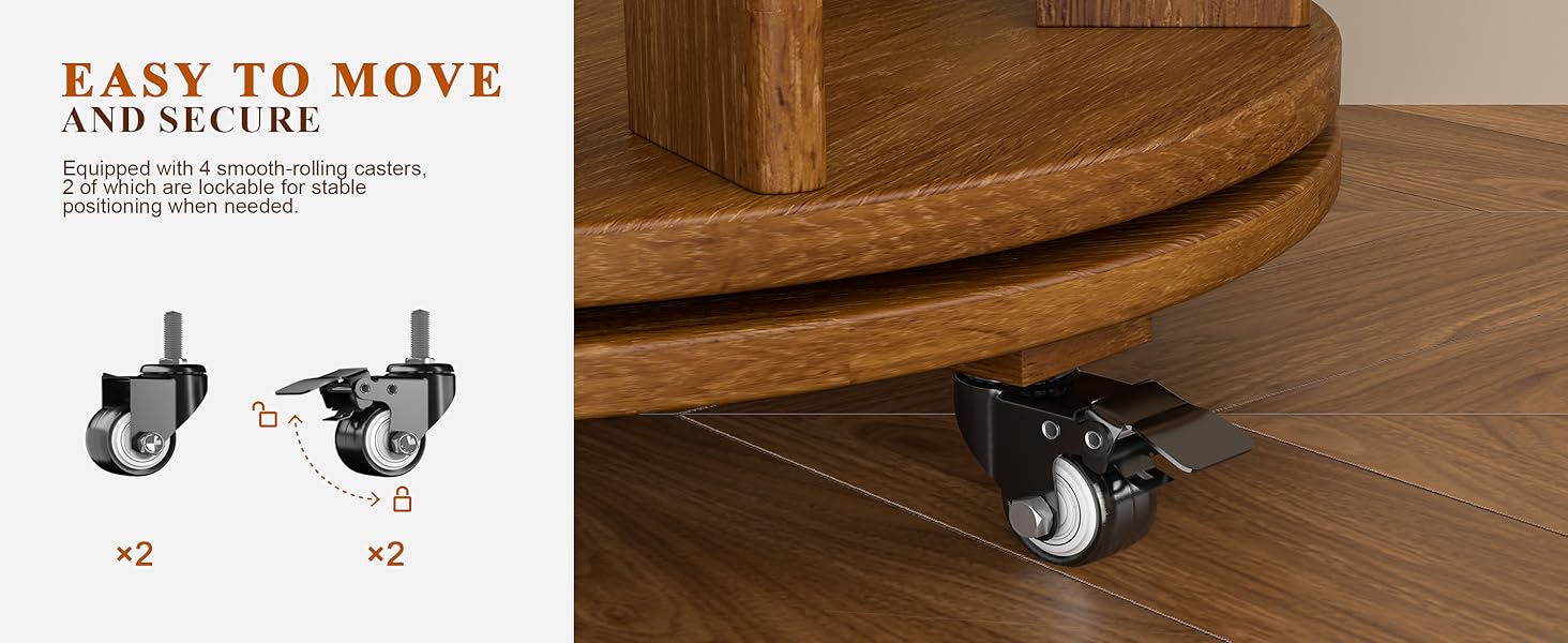 6 Tier Solid Wood Rotating Bookcase with Wheels Round Revolving Bookshelf Organizer 360° Spinning Storage Shelf for Corner Small Narrow Spaces Home Office Kids Room Drawers Organization Computer Desk