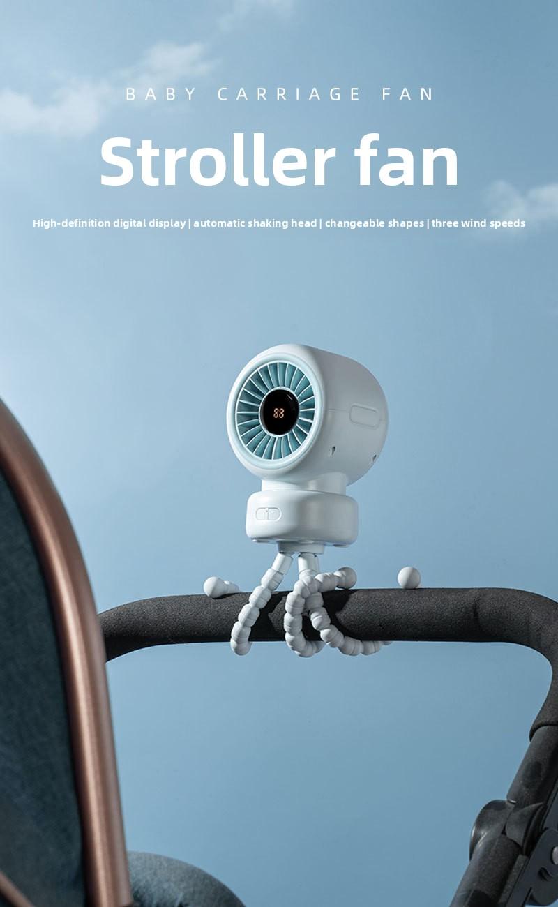 New baby stroller fan with oscillating head, octopus clamp for baby stroller, portable desktop rechargeable mini clip fan