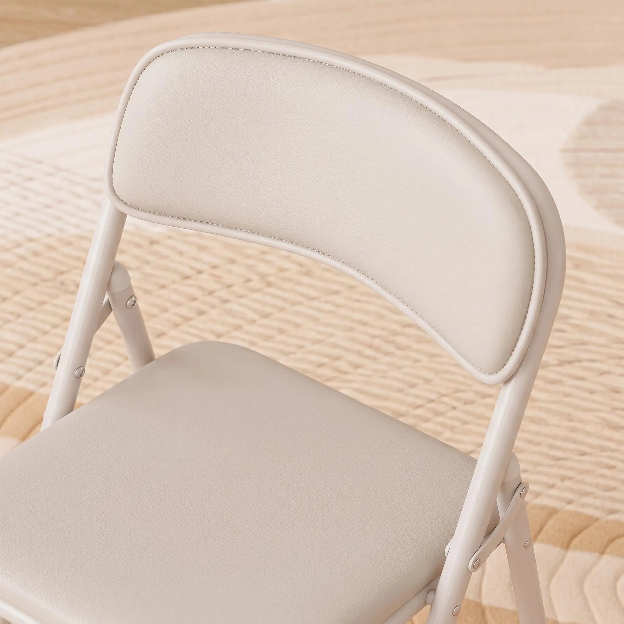 Lightweight & Portable Kids Folding Chair - Sturdy Steel Frame, Easy Storage, Indoor & Outdoor Use - Beige, Four-Piece Set