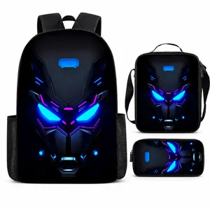 3pcs Robot Cartoon Backpack Set, Large Capacity Oxford Cloth Travel Backpack, Animated Guinness Theme, Lightweight Travel Backpack, Adjustable Shoulder Straps, Stylish Design, Back-to-School Gift, School Travel Backpacks, Fashion Backpack, Backpack Bags