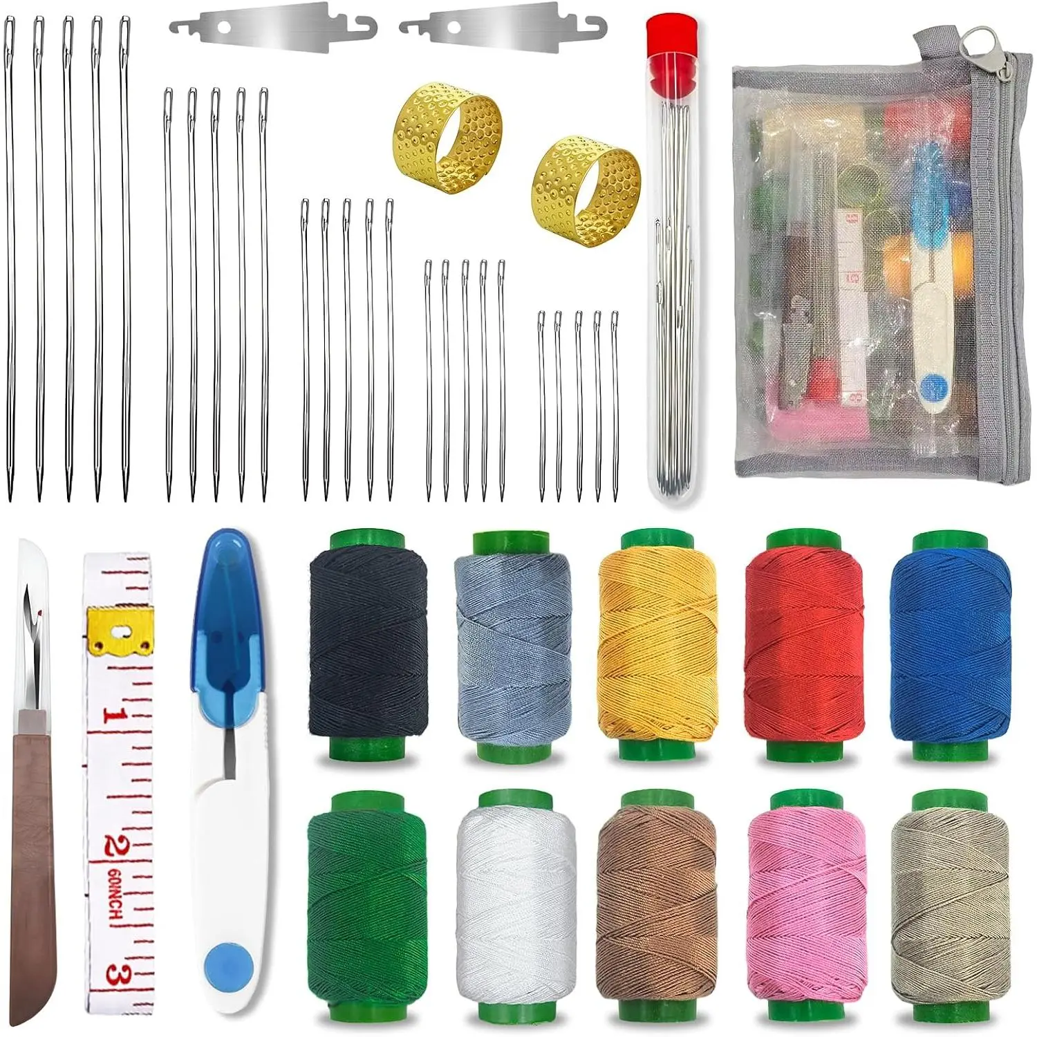 44 count Sewing Kit for Adults and Beginners, Big Eye Steel Sewing  Kit for Hand Sewing with  Threader, Seam Ripper, Threads and Thimbles