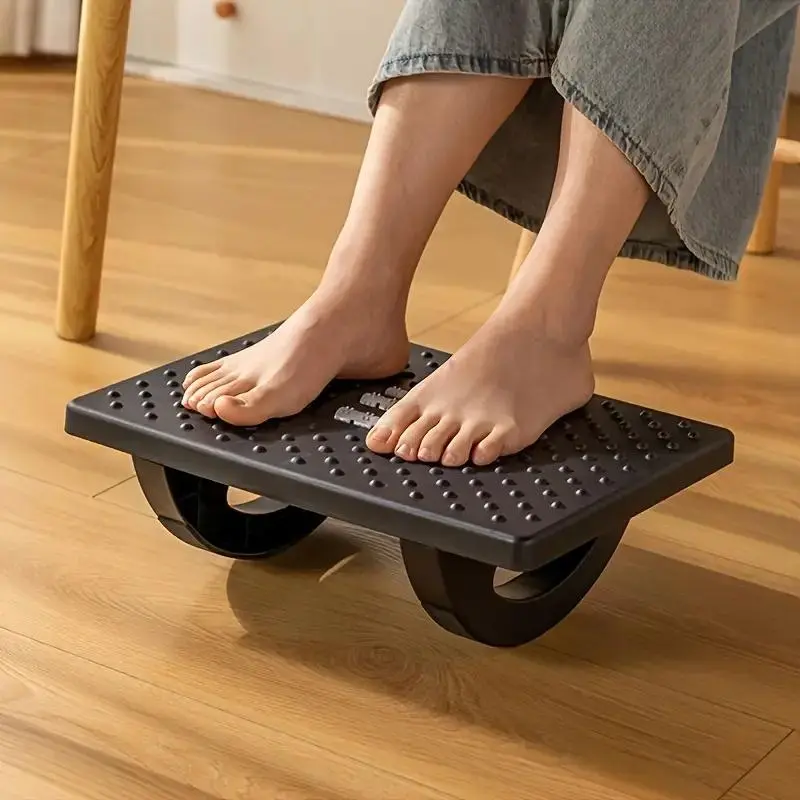 Comfortable footrest with rolling wheels for massage – Ergonomic adjustable height armrest under the Office desk, non-slip surface, black, reduces fatigue, enhances sitting comfort, textured grip design