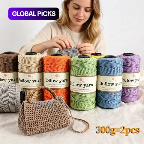 300g/2pcs Lightweight Hollow Yarn, Handmade Crochet Material, Crocheting Supplies, Multiple Colors Available, Ideal for Bags, Slippers, Pouches, Storage Baskets, Decorations #GLOBAL PICKS