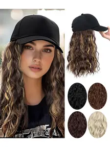 Baseball Cap Wig Long Natural Wave Hair Extension Hat, High-Temperature Synthetic Fiber Adjustable Cap Wig for Women Girls Heat Resistant Wigs Synthetic Material Wigs Wavy Wigs