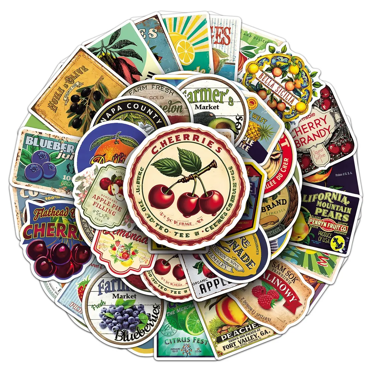 100sheets two sets of repetitive hand-drawn retro fruit label cartoon stickers shelf mobile phone album personality trend stickers