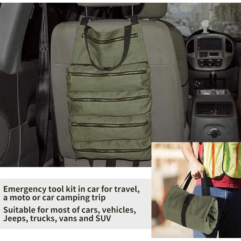 Foldable Tool Storage Bag Multiple Compartments Design with Adjustable Shoulder Strap for Auto Repair Electrician Hardware Tools