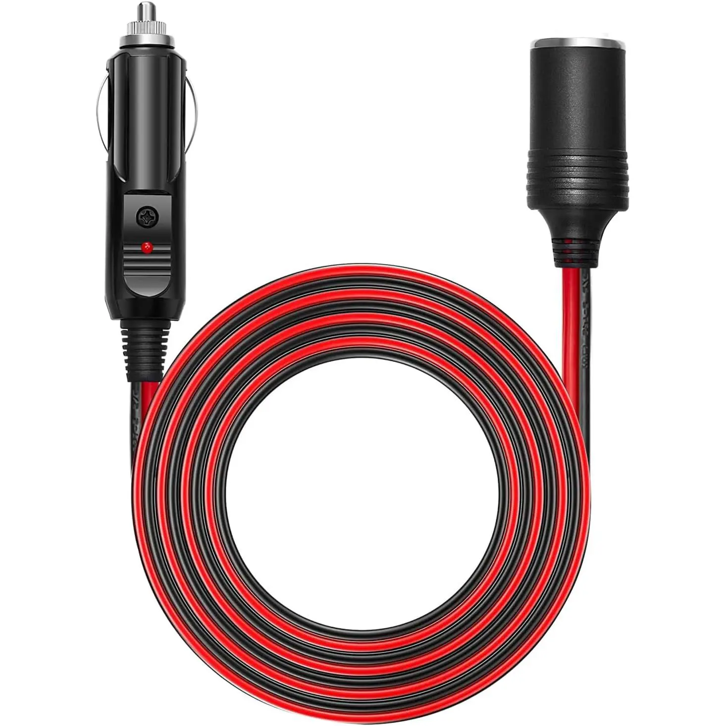 12V/24V Car Cigarette Lighter Extension Cord for Cars - 12Ft UL 16AWG UL Cable, 15A Fuse, Heavy-Duty Male-Female Plug-In Type DC Power Connector for Tire Inflators, Cleaners