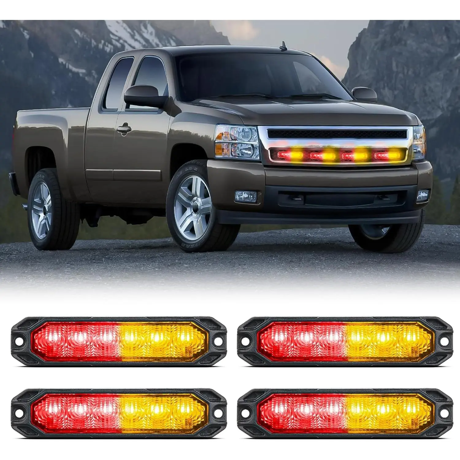Nilight 4PCS 6LED Ultra Slim Profile Strobe Light Bars - 12-24V Surface Mount Kit with Sync Flashing & Strobe Mode, ABS Shell, Light Bars for Trucks/SUVs Emergency Backlights