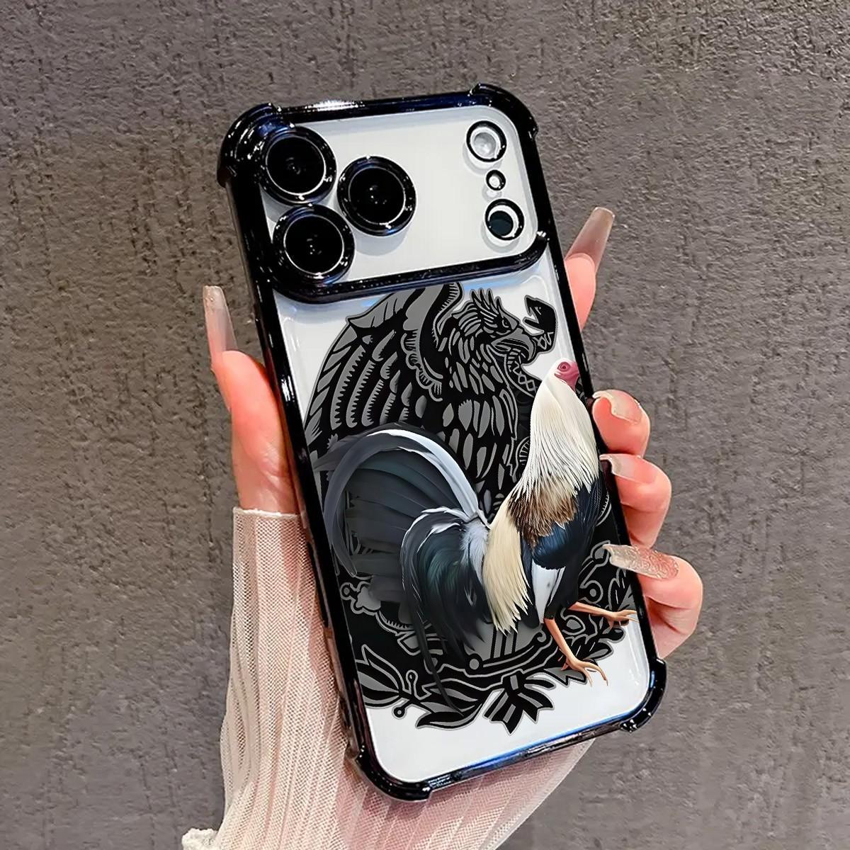 Cool Rooster Pattern Electroplated Four - Corner Airbag Shock - Proof Phone Case . Suitable For Iphone 17 Pro Max 16 / 15 / 14 / 13 / 12 / 11 Pro Max . Airbag Shock - Proof Transparent Protective Case .