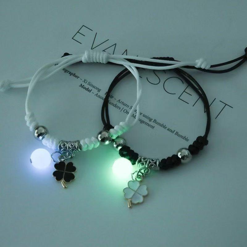 2 Pc Luminous Woven Bracelet Set Cute Matching Hand Rope Bracelets for Couples Friends and Students Fresh Style Commemorative Gift for Everyday Wear