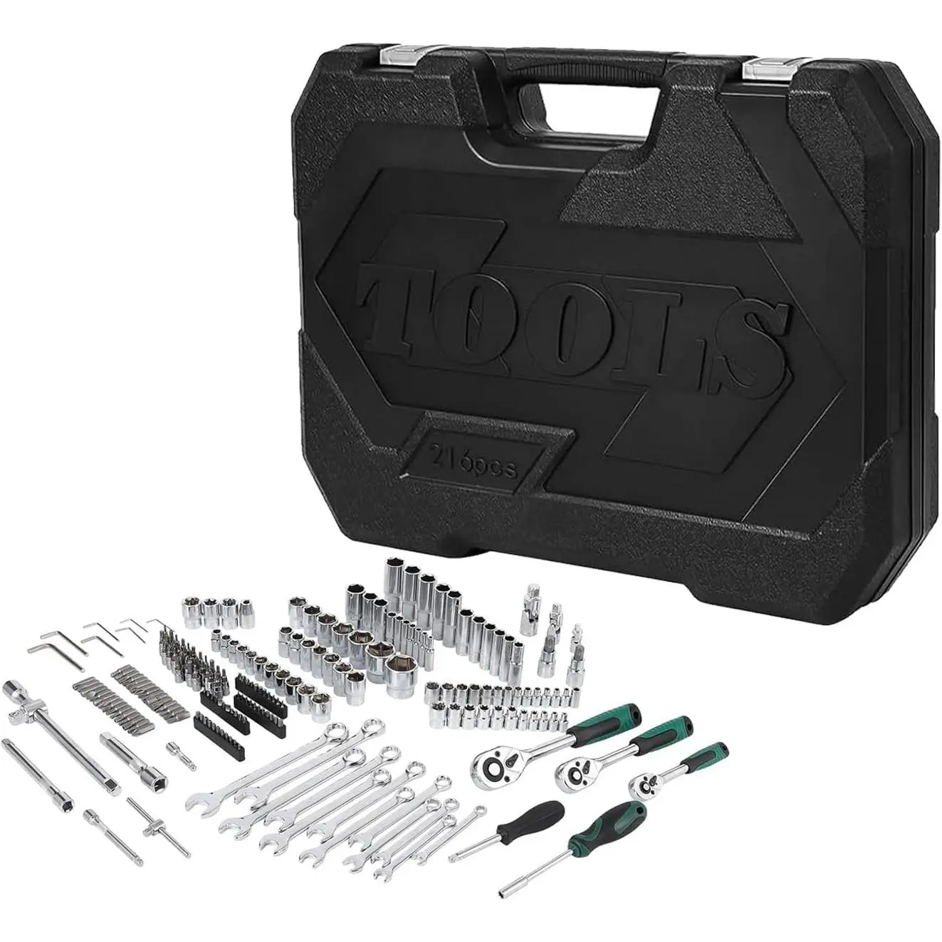 GARVEEMechanics Tool Set 216-Piece SAE/Metric Socket & Wrench Kit Durable Rolling Tool Box Portable for Automotive Repair DIY