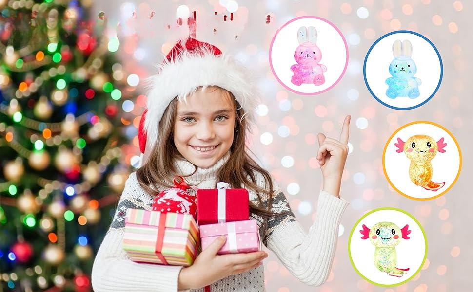 Squishy Fidget Stress Ball -  Squeeze Sensory Axolotl Toys, Axolotl Squishy Sugar Stress Ball Toys for Adults Kid, Glitter Salamander Gift for Party Birthday Christmas