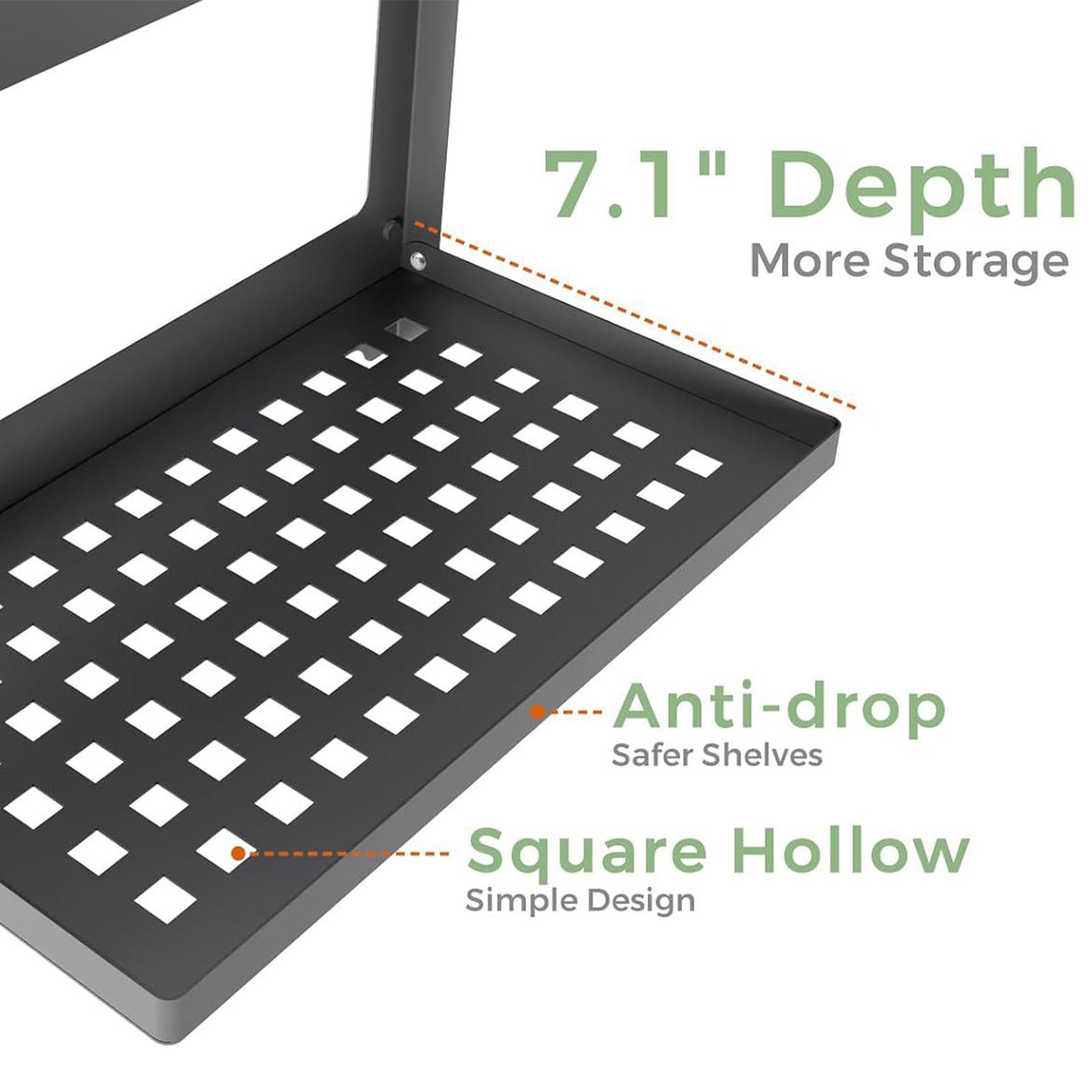 2-Tier Black Iron Floating Shelf Combined Metal Shower Shelf Rack Wall-Mounted Laundry Toilet Room Wall Organizer Stackable for Laundry Room Bathroom Utility RV