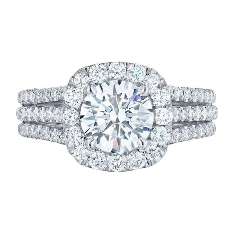 Micro-inlaid full diamond oversized zircon ring DDJZ0017, fashionable light luxury luxurious engagement diamond ring 14K Gold-Plated