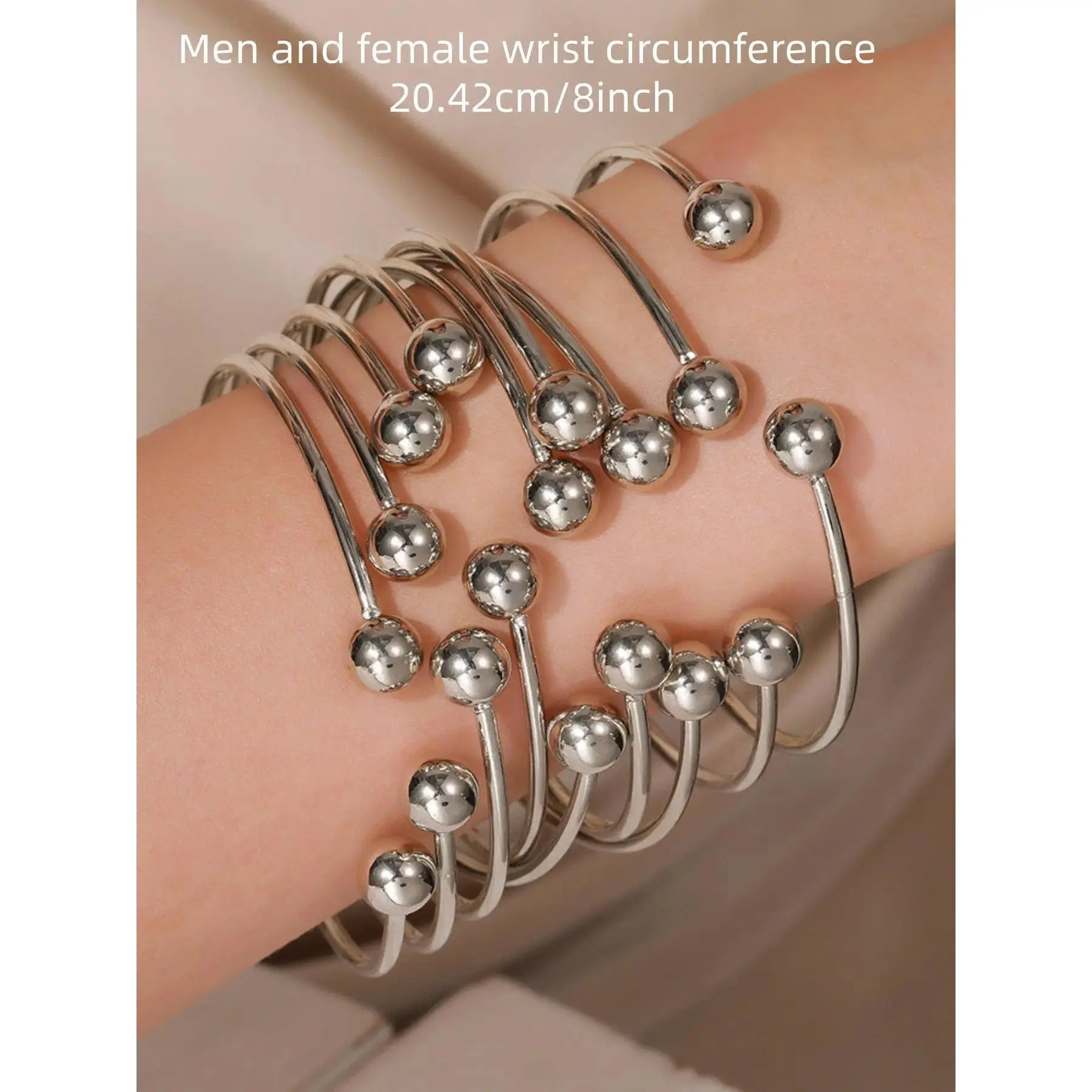 Retro Boho Thick Bangles, Fashionable Chunky Bangles, 10mm Ball Silvery, Handmade Stacking Bangles for Women, Multilayered Bangles, Daily Party Jewelry Gifts