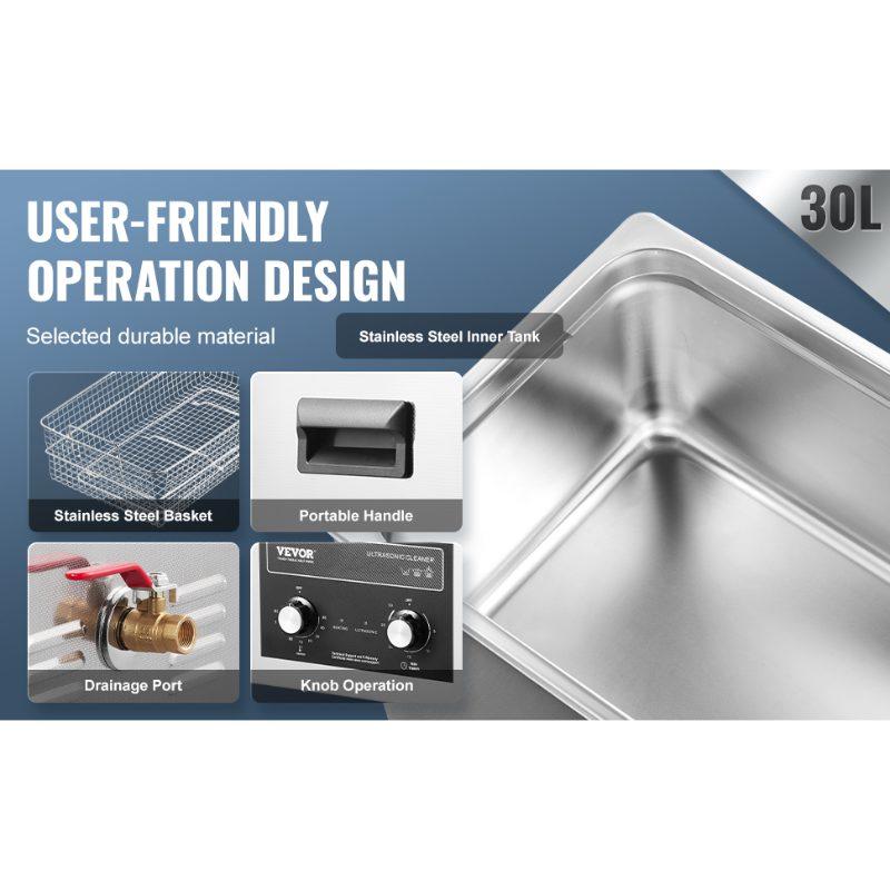 VEVOR 30L Ultrasonic Cleaner with Heater Timer Basket, Professional Digital Sonic Cavitation Machine, 360W Cleaning Machine for Lab Tools, Metal Parts, Carburetor, Brass, Auto Parts, Engine Parts