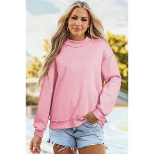 Light Pink Oversize Drop Shoulder Reversible Mock Neck Sweatshirt