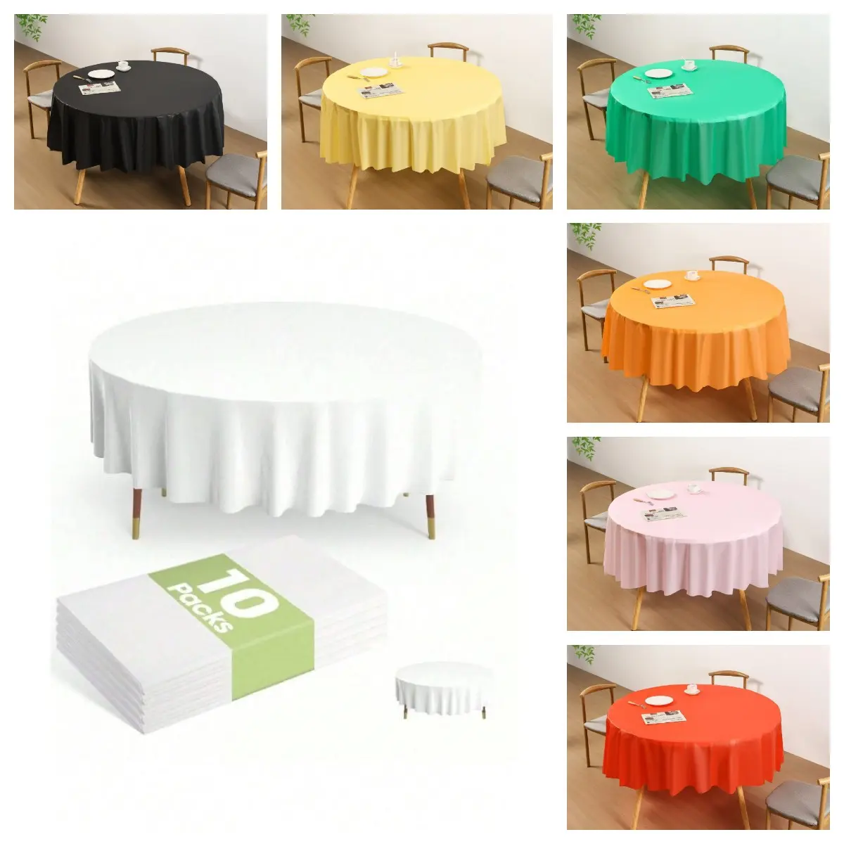 Bulk 10 Pack 84 Inch Round Waterproof Spillproof Table Covers Reusable Washable Plastic Table Covers, Multi-scene Table Decor For Dining, Party Buffet Picnic & Camping