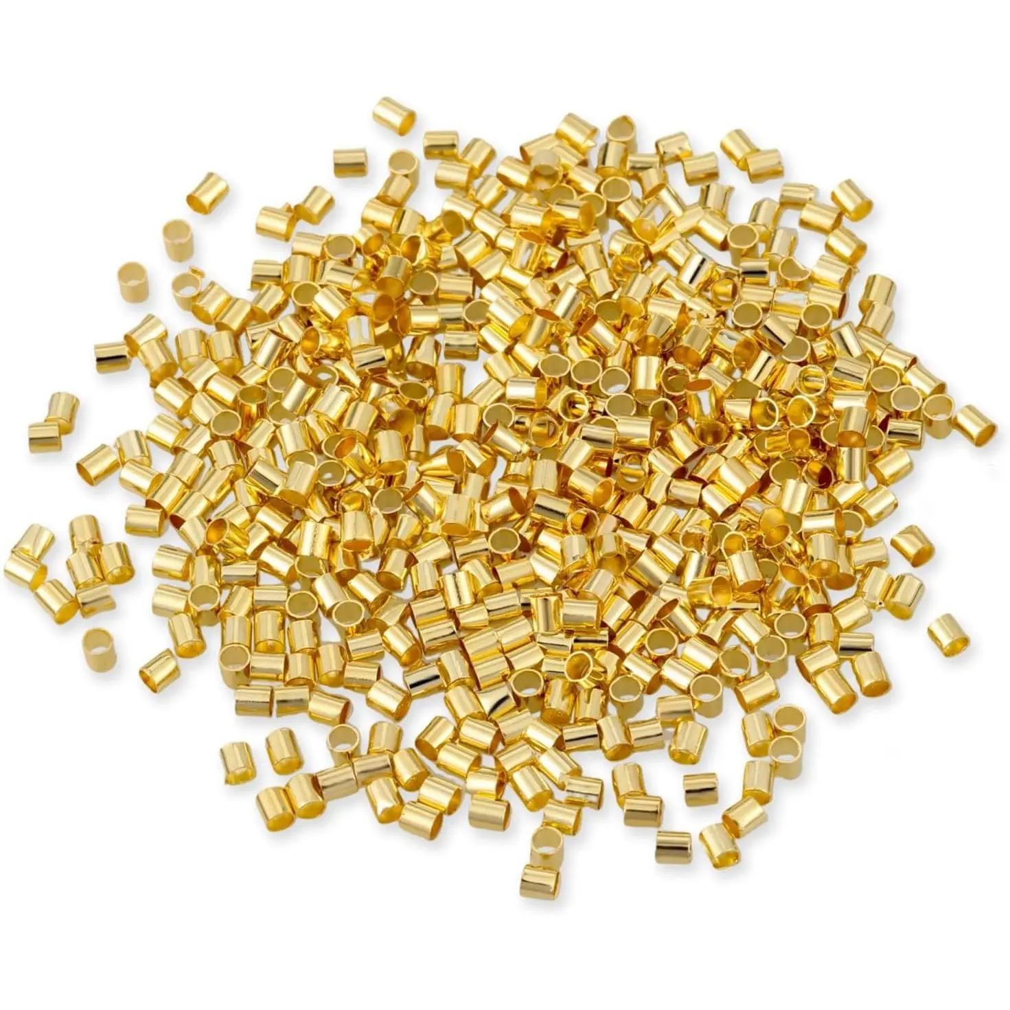 500 count Crimp Beads for  Making - 18K  Plated Brass 2x2 mm Crimping Beads, Column Stoppers to Secure The Ends of Strings, Crimping Tube Accessories