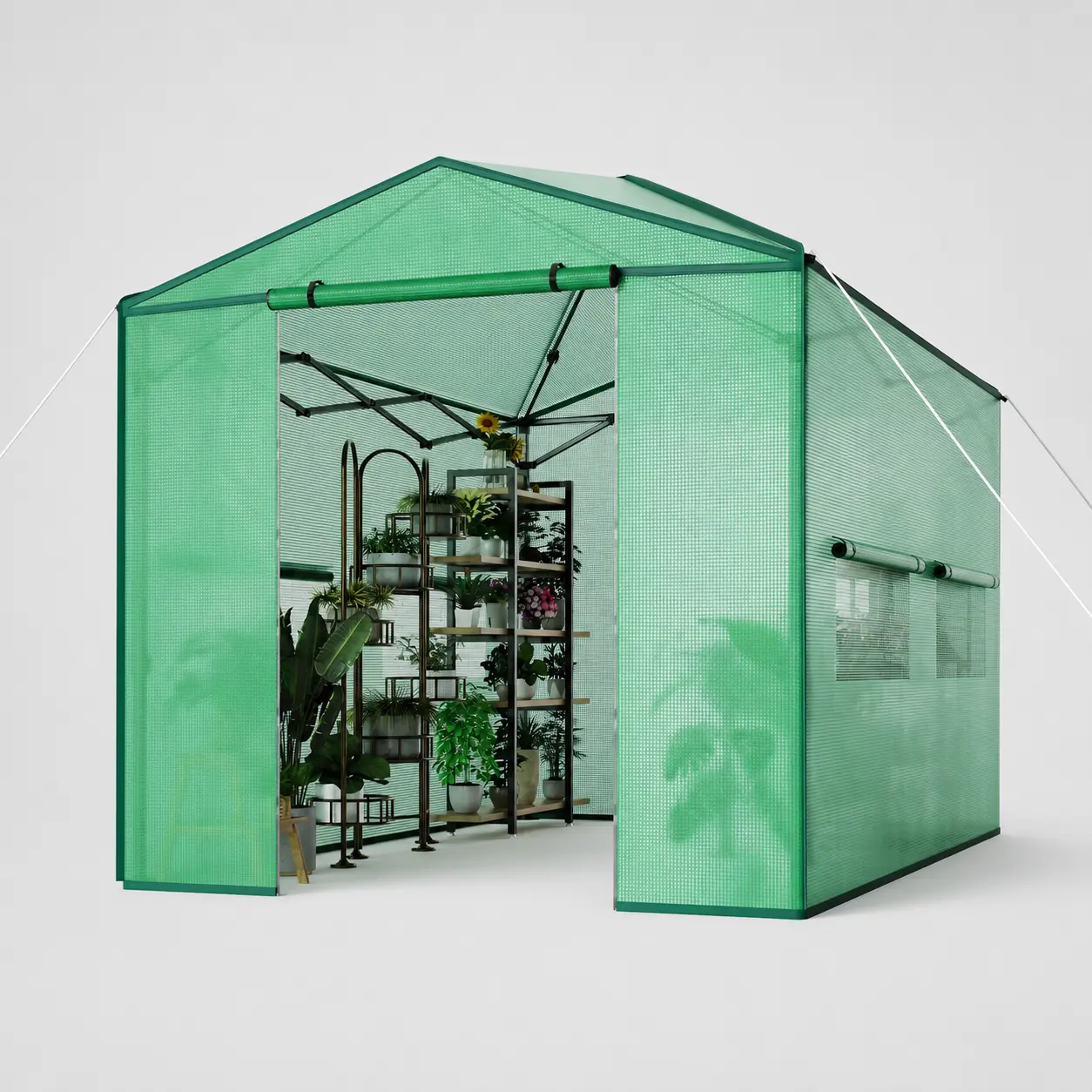 Garvee Walk-In Outdoor Greenhouse, 6x8 or 8x12 FT Pop-Up Greenhouse Tent with Reinforced Steel Frame, UV-Resistant PE Cover, Roll-Up Zipper Door, Mesh Vent Windows, Ground Stakes & Ropes for Seedlings, Vegetables, Flowers, Backyard, Patio & Garden