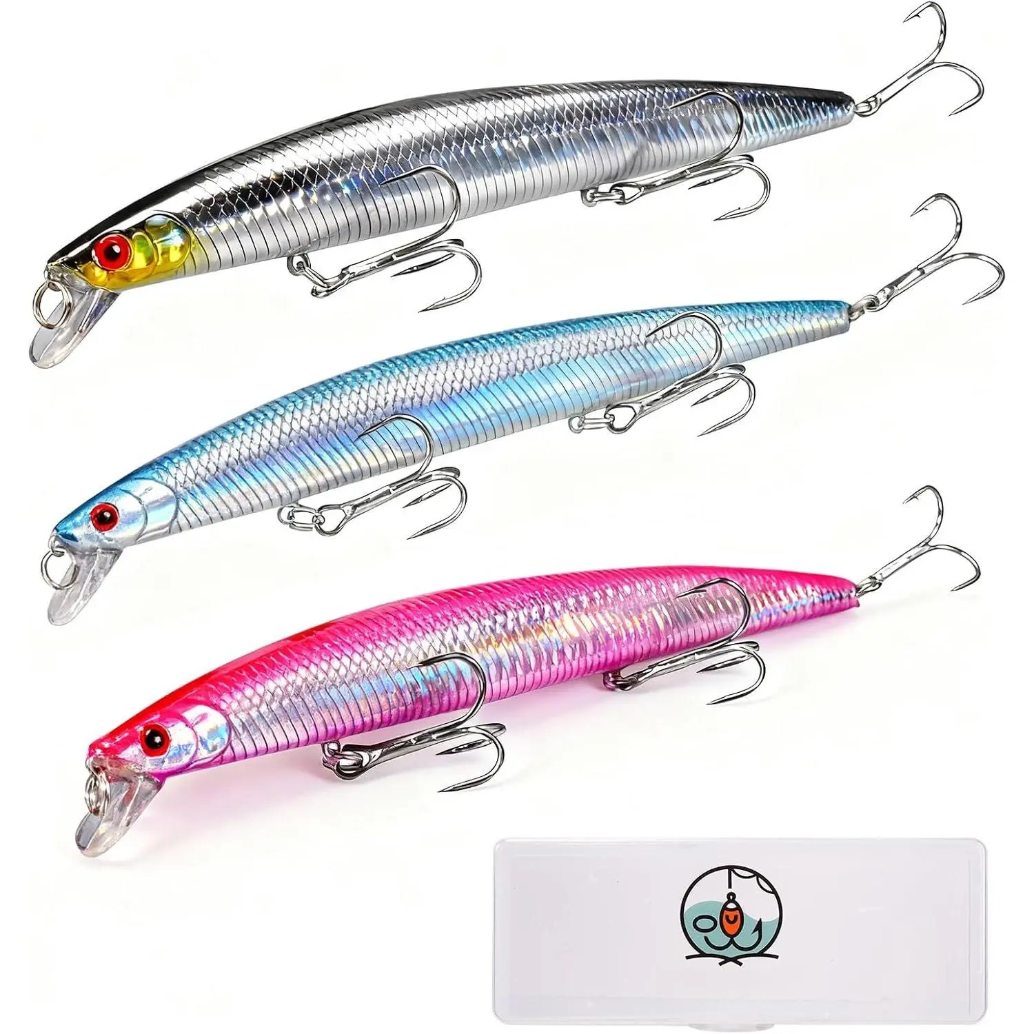 7" Saltwater Minnow Fishing Lures, Long Casting Floating Twitchbait for Striped Bass, Redfish, Pike & Bluefish, Realistic Swimming Hard  with  Treble Hooks, 3 count