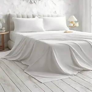 Embroidered Microfiber Bed Sheet Set, Super Soft and Cozy, Wrinkle, Fade, Stain Resistant, Deep Pocket Fitted Sheet, White