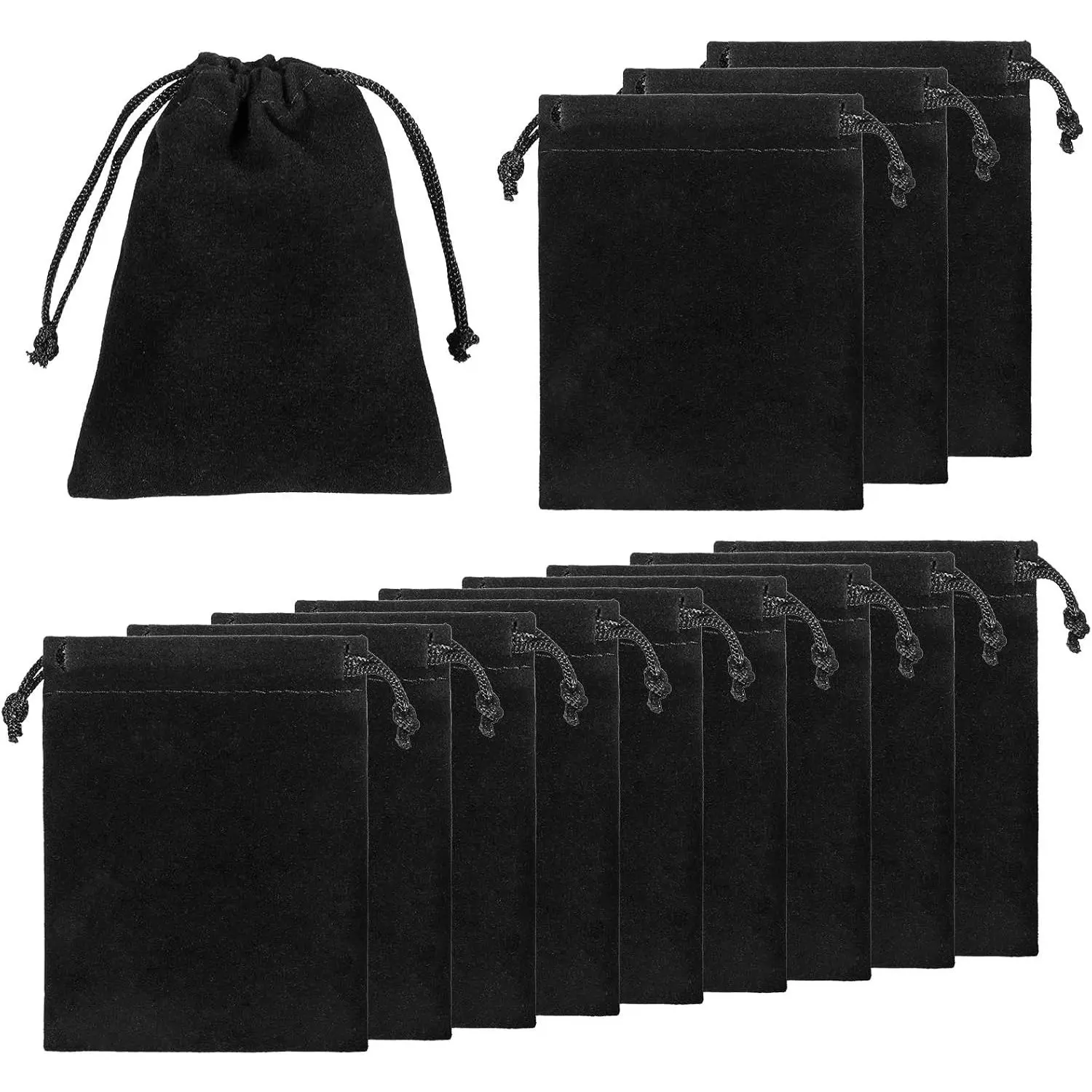 Synthetic Small Size Drawstring Pouches (10-Count, 2.8x3.5 In Black Cloth Bags) for Candy Storage, Parties, Wedding & Holiday Party Favors