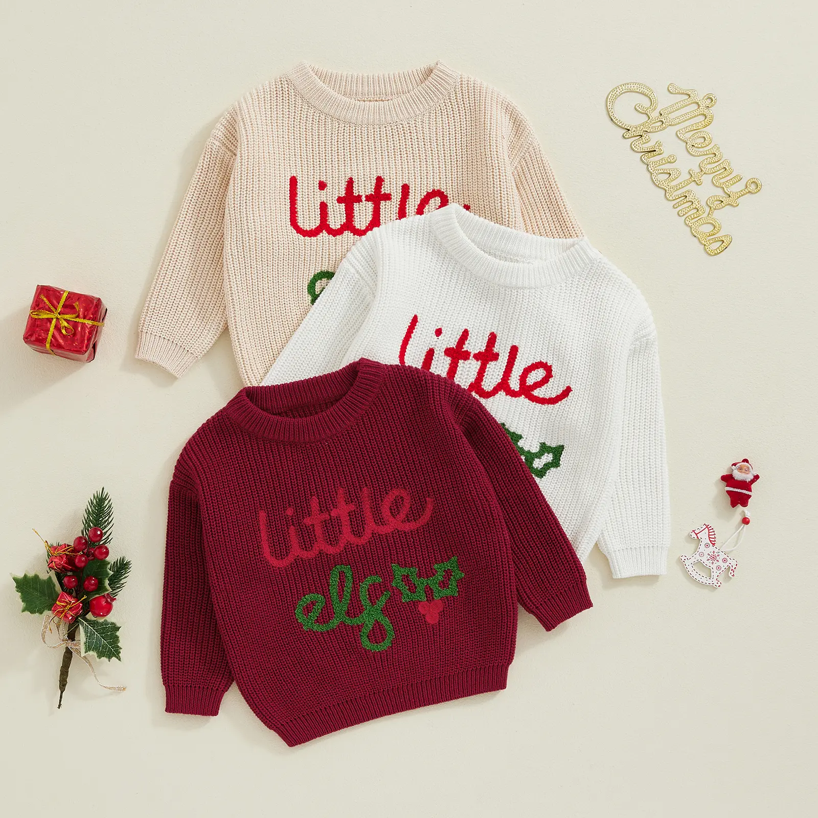 Baby Boy Girl Christmas Sweater Xmas Long Sleeve Knit Tops | Toddler Baby Boy Girl Christmas Embroidery Sweater Long Sleeve Chunky Knit Tops Fall Winter Warm Clothes