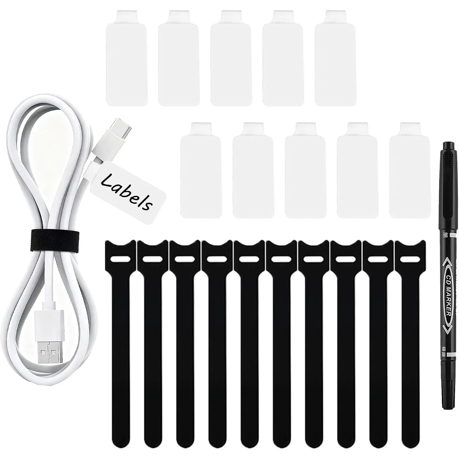 80-Pack  Labels & Cord Ties Kit – Write- Wire Labels, Snap Ties + -Tip Marker for  Office Electronics Organization |  Tags, Cord Labels & Wire Markers Included
