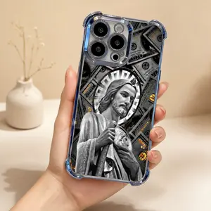 San Judas Tadeo Pattern Protective Smartphone Casing, Electroplated Airbag Shockproof Soft TPU Cover, Mobile Phone Accessories for iPhone X,11,12,13,14,15,16,17 Pro Max Plus Air Money