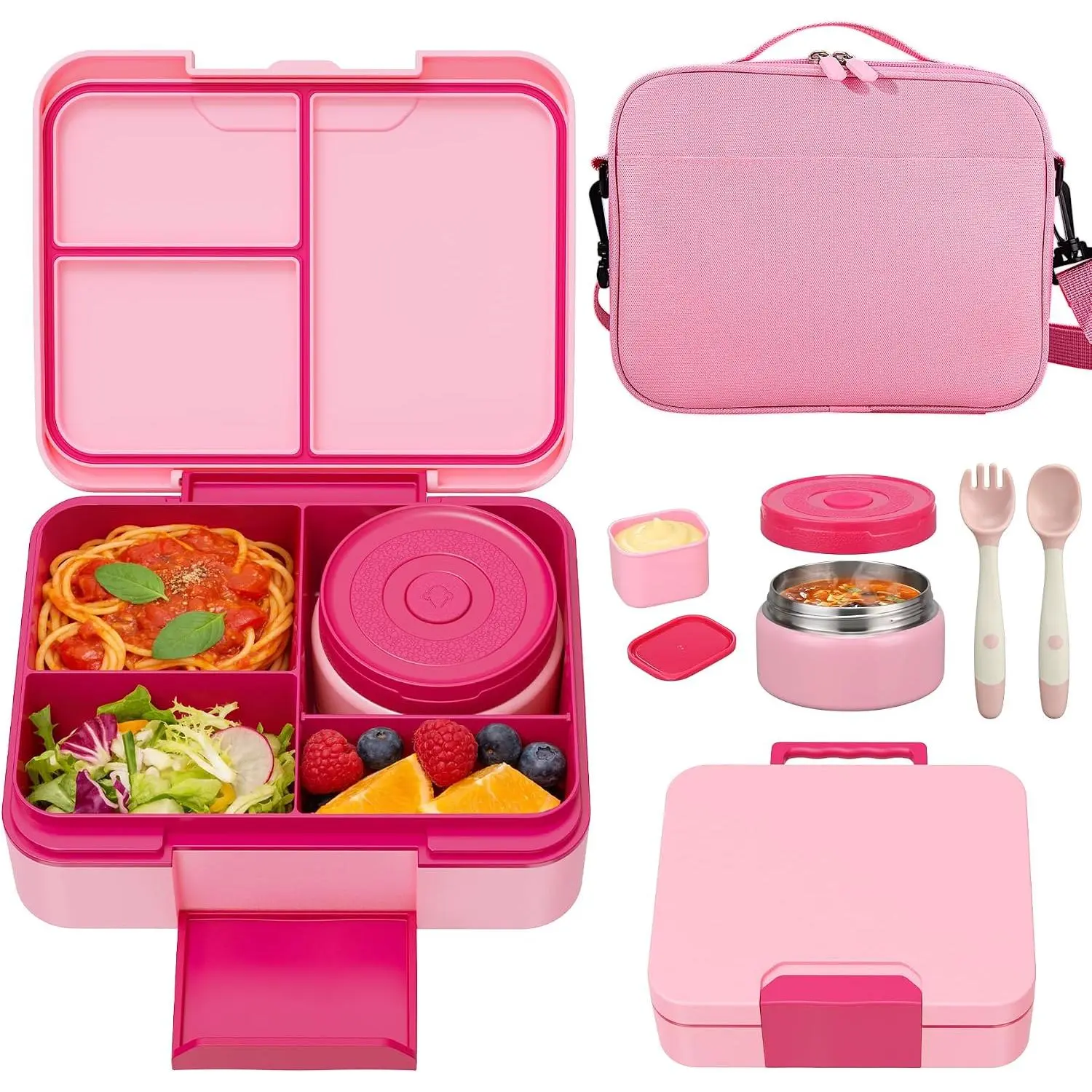 Bento Lunch Box Set with 9.5oz Soup Thermo, Leak-Proof Lunch  Containers with 3 Compartment and Removable Inner Tray, Insulated Hot  Jar with Lunch Bag for School, Office,